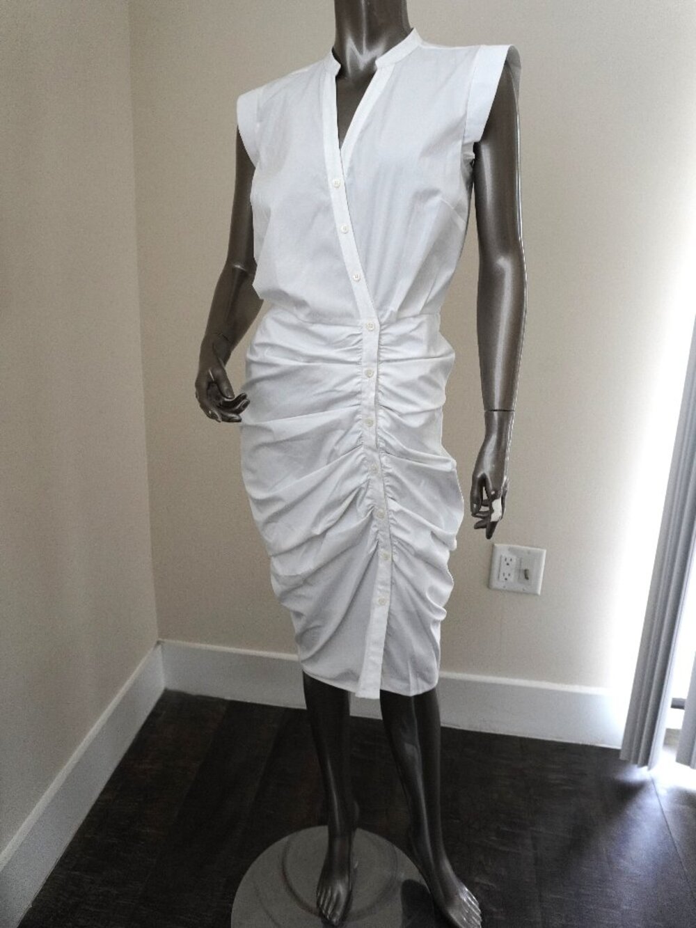 Veronica Beard White Dress Cotton Rushed Shirt Dress Size 4 New with Tags $450 - Picture 5 of 7